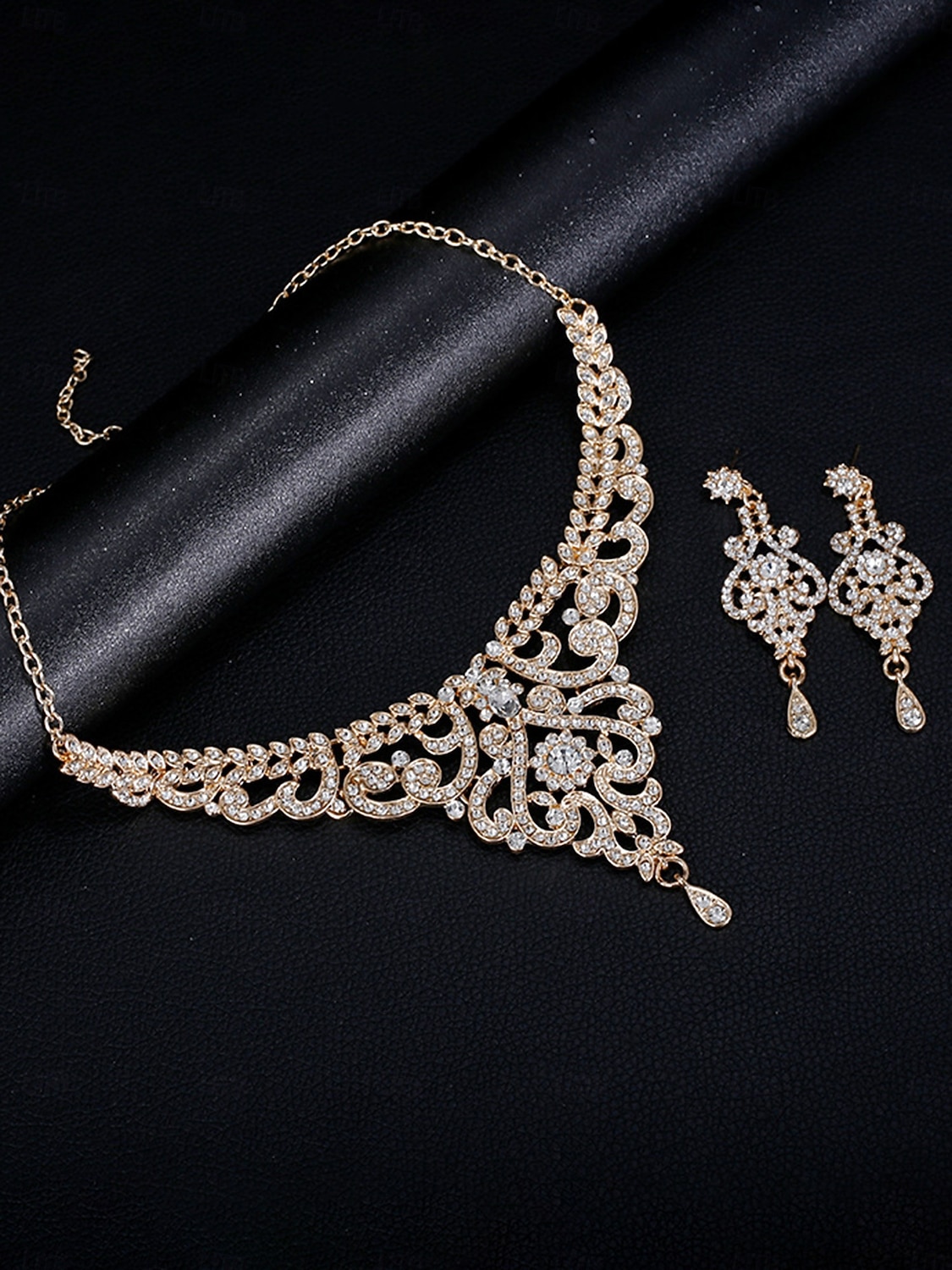 Zestaw biżuterii z kryształkami dla kobiet na bal – elegancki srebrny naszyjnik i wiszące kolczyki, styl vintage glamour na wieczór, bal maturalny &formalne okazje 2026 - $14.99 –P3