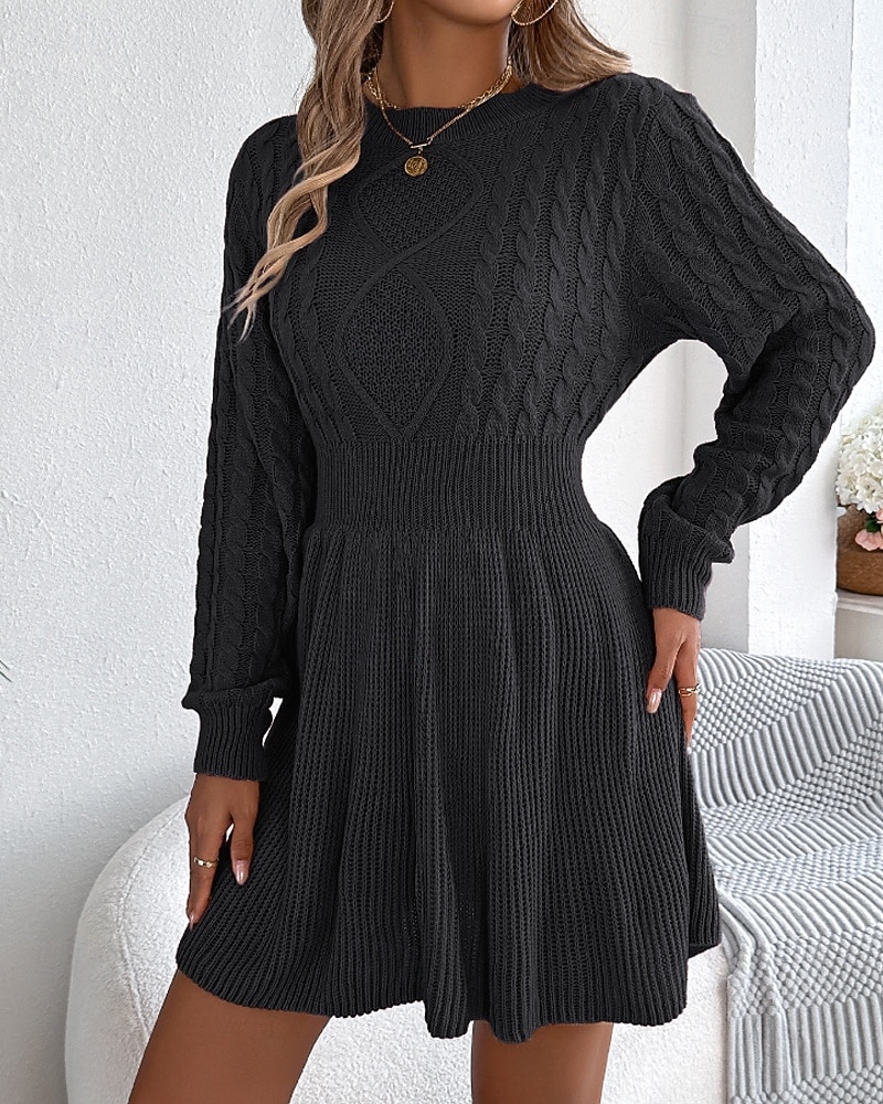 Per donna Mini Abito Abiti in tessuto di lino e policotone Abito in maglia Moderno Quotidiano Natale Uscire Vestibilità regolare Semplice Manica Lunga Girocollo Nero Vino Grigio Autunno Inverno del 2026 a $33.99 –P13