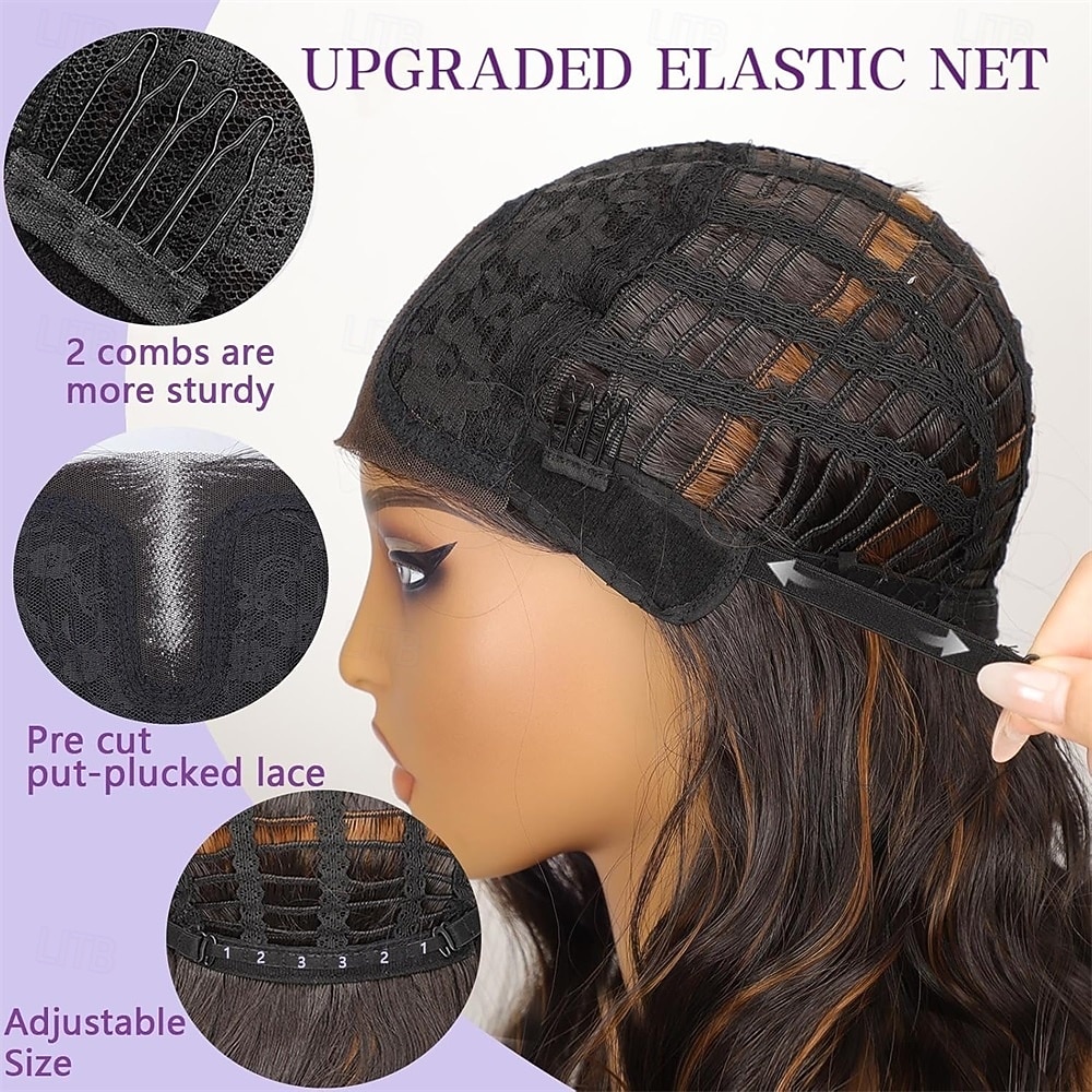 Женский парик карамельно-коричневого цвета длиной 14 дюймов с мелированием — волнистый парик длиной до плеч с предварительно выстриженными волосами на кружеве, пробор посередине, натуральный волнистый 2026 - $21.99 –P6