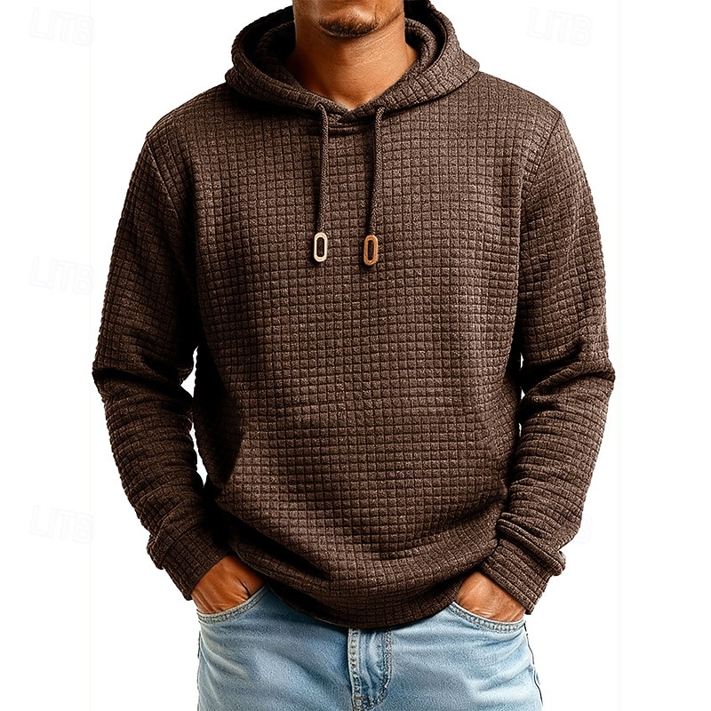 Herren Kapuzensweatshirt Waffle Kapuzensweatshirt Pullover Kapuzensweatshirt Aprikose Weinrot Schwarz Weiß Marineblau Mit Kapuze Einfach Kängurutasche Strukturiert Sport & Outdoor Lässig Täglich 2025 - $27.99 –P8