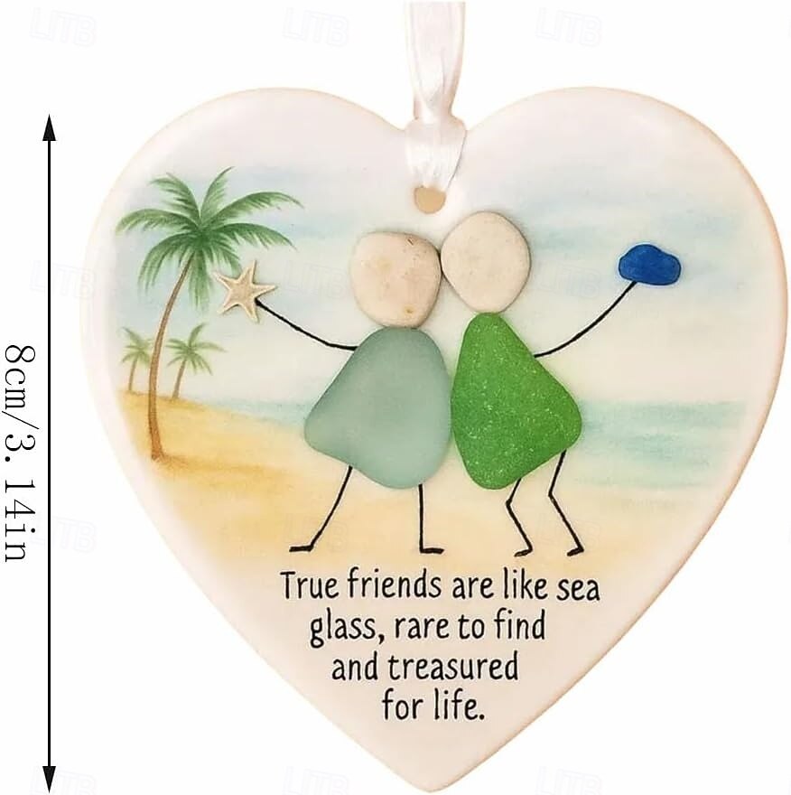 Cuore In Vetro Di Mare Per Albero Di Natale – Decorazione Dell'Amicizia Fatta A Mano, Regalo Simbolico Per Amiche E Persone Care (Bianco, 8x7 Cm)
