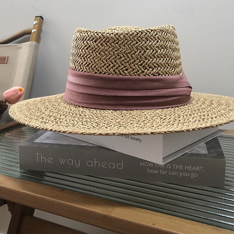 Klobouky Polyester Sláma Slamák Sluneční klobouk koktejl Svatební Dovolená Čajový dýchánek Dostih Elegantní Vinobraní Ochrana proti slunci S Stuhy Přílba Pokrývky Hlavy 2026 - $17.49 –P7