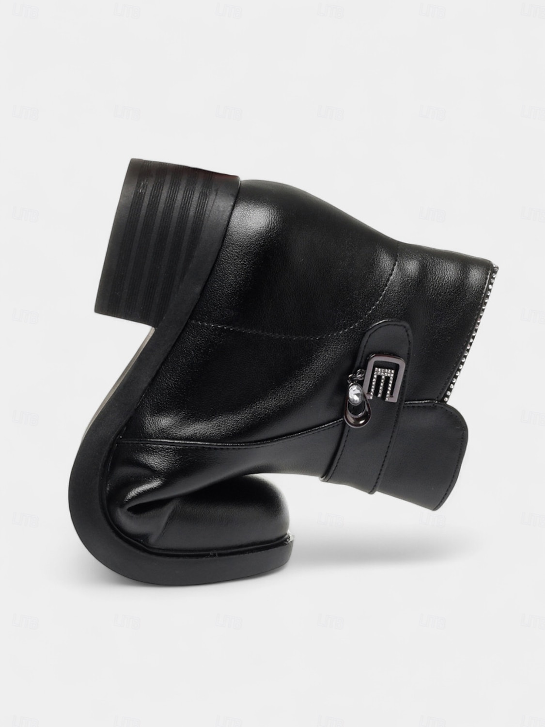 Женские черные кожаные ботильоны с шерстяной подкладкой – застежка-молния, теплые и удобные зимние ботинки для повседневной носки и активного отдыха 2025 - $59.99 –P4