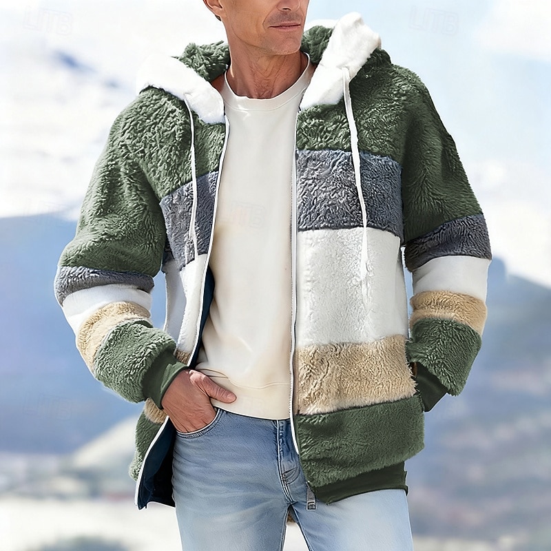 Pánské Zimní bunda Teddy Coat Dovolená Denní Zahřívací Kapsy Fleece Podzim Zima Barevné bloky Módní Šik ven Kapuce Standardní Černá Fialová Vodní modrá Fialová Hnědá Saka 2025 - $36.99 –P7