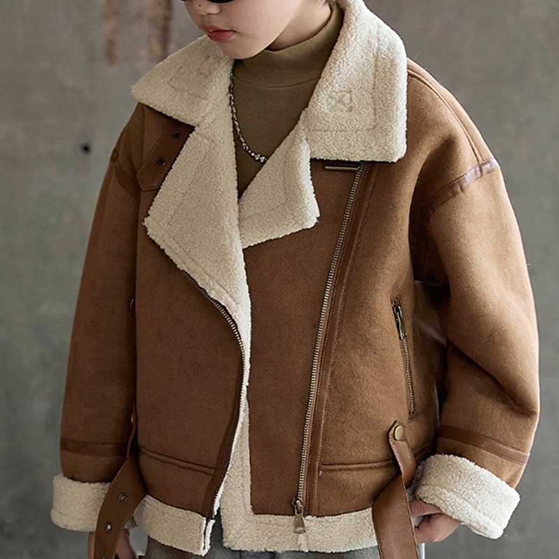 Kinder Jungen Jacke aus Wildlederimitat Fleecejacke Jacke Oberbekleidung Einfach Langarm Reißverschluss warm halten Winddicht Mantel Täglich Mode Lässig Kamel Braun Herbst Winter 4-12 Jahre 2026 - $55.99 –P1