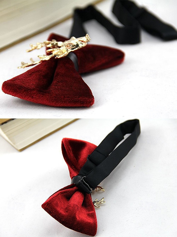 Herresløyfe i fløyel med gullfarget hjortehode, elegant justerbar halskjede i flere farger, perfekt til julefester, bryllup og formelle høytidsarrangementer 2025 - $11.99 –P8