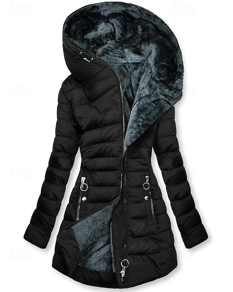 Жен. Зимнее пальто Парка Сохраняет тепло Удобный Молния Карман На каждый день Полотняное плетение Отпуск На каждый день На выход Длинная Капюшон Стандартный Длинный рукав Верхняя одежда 2025 - $78.99 –P1