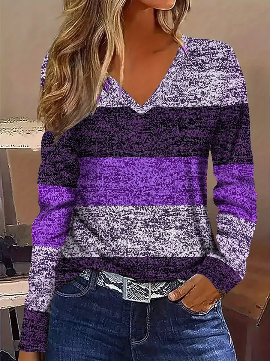 Γυναικεία Μπλουζάκι Στάμπα Γραφική Γεωμετρικό Βίντατζ Στυλάτο Κλασσικό Μακρυμάνικο Λαιμόκοψη V Κανονικά μπλουζάκια Καθημερινά Θαλασσί Βυσσινί Καφέ Πράσινο του τριφυλλιού Άνοιξη Φθινόπωρο 2026 - $24.99 –P3