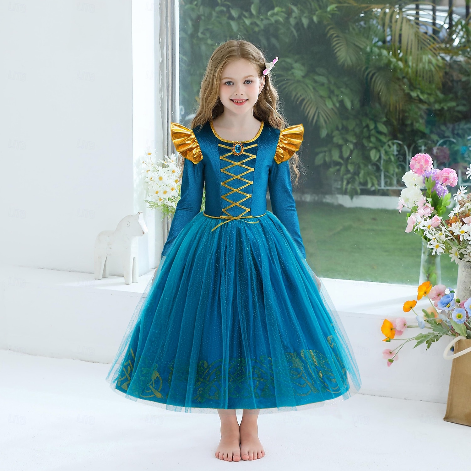 Book Week 2026 Kids Girls' Dress Solid Color Long Sleeve Performance Party Costume Halloween Costume Sweet Polyester Spring Fall 4-12 Years Blue 2026 - $42.99 –P1