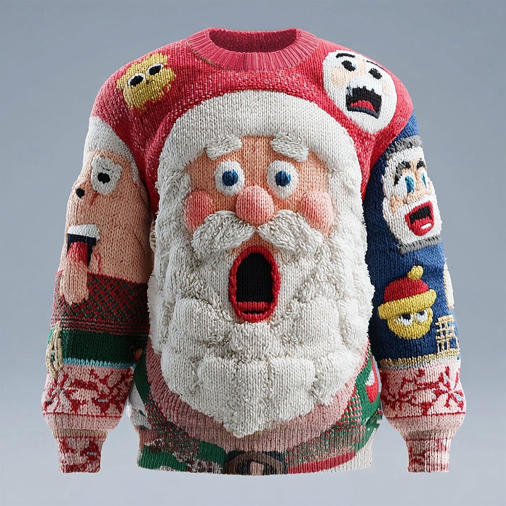 Csúnya karácsonyi pulóver Férfi Mikulás Nyomtatott Pulóver pulóver Kötöttáru Kerek nyakkivágás Alkalmi Vakáció Napi Melegen tartani Hosszú ujj Tavasz Ősz Tél Fehér / Piros Sárga Rubin 2025 - $33.99 –P2
