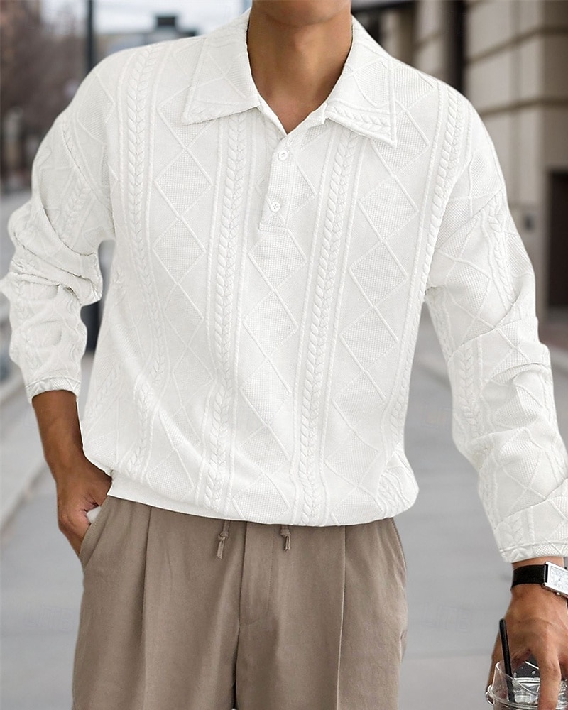 رجالي قميص الجولف قمصان بولو الجولف عمل فضفاض Lapel كم طويل أساسي الحديث سهل قماش الجاكار Buttons الربيع الخريف عادي أبيض قميص الجولف 2025 - $25.99 –P3