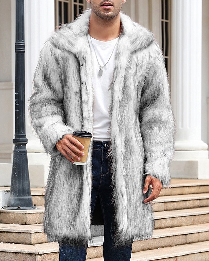 Herren Winterjacke Kunstpelzmantel Urlaub Täglich Thermowarm Fleece Herbst Winter Einfach Mode Streetwear Revers Lang Kamel Dunkelgrau Schwarz Weiß Gelb Jacken 2026 - $74.99 –P20