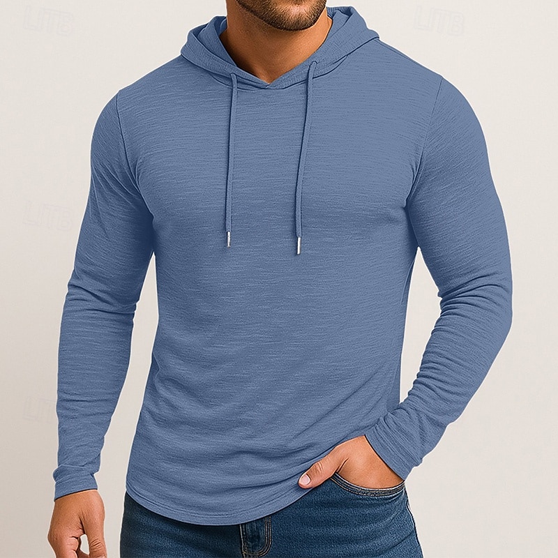 Per uomo Maglietta Manica Lunga Con Cappuccio Primavera Autunno Tutte le stagioni Tinta unica Tradizionale / Vintage Felpe Con cappuccio Puro Casuale All'aperto Abbigliamento sportivo Blu chiaro del 2026 a $21.99 –P5