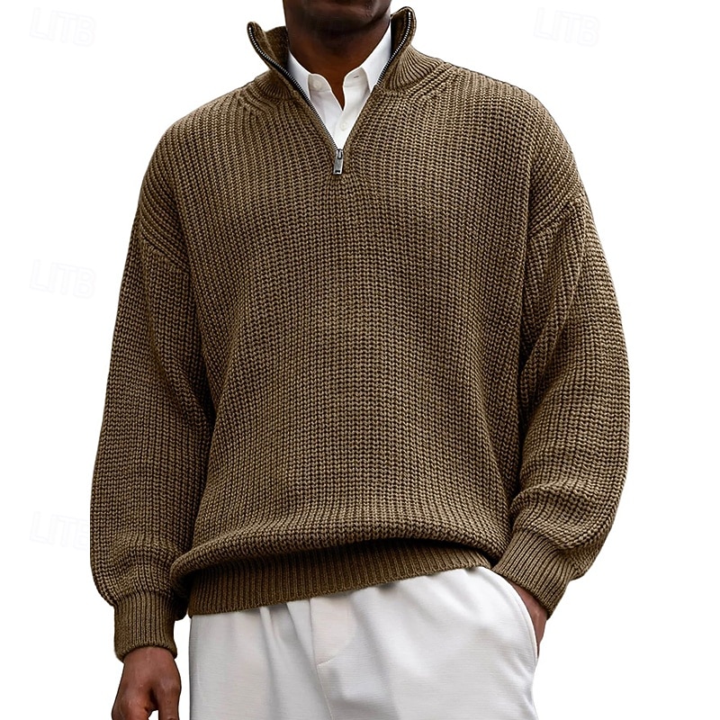Men's Sweater Pullover Sweater Jumper Quarter Zip Pullover Sweater Ribbed Knit Regular Tops Knitted Slim Fit Plain Standing Collar Knitwear Contemporary Casual Daily Wear Clothing Apparel Spring Fall 2026 - $36.99 –P6