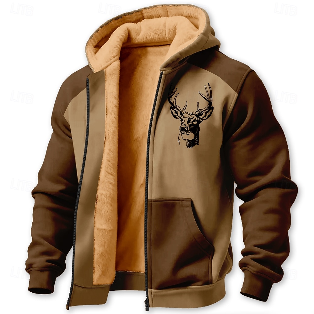 Per uomo Cervo Pile Felpa con Cappuccio Giacca di pelle Felpa Classico Da caccia Manica Lunga Girocollo All'aperto Campeggio Marrone Verde Grigio scuro Con zip Autunno Inverno progettista S M L XL del 2026 a $41.99 –P1