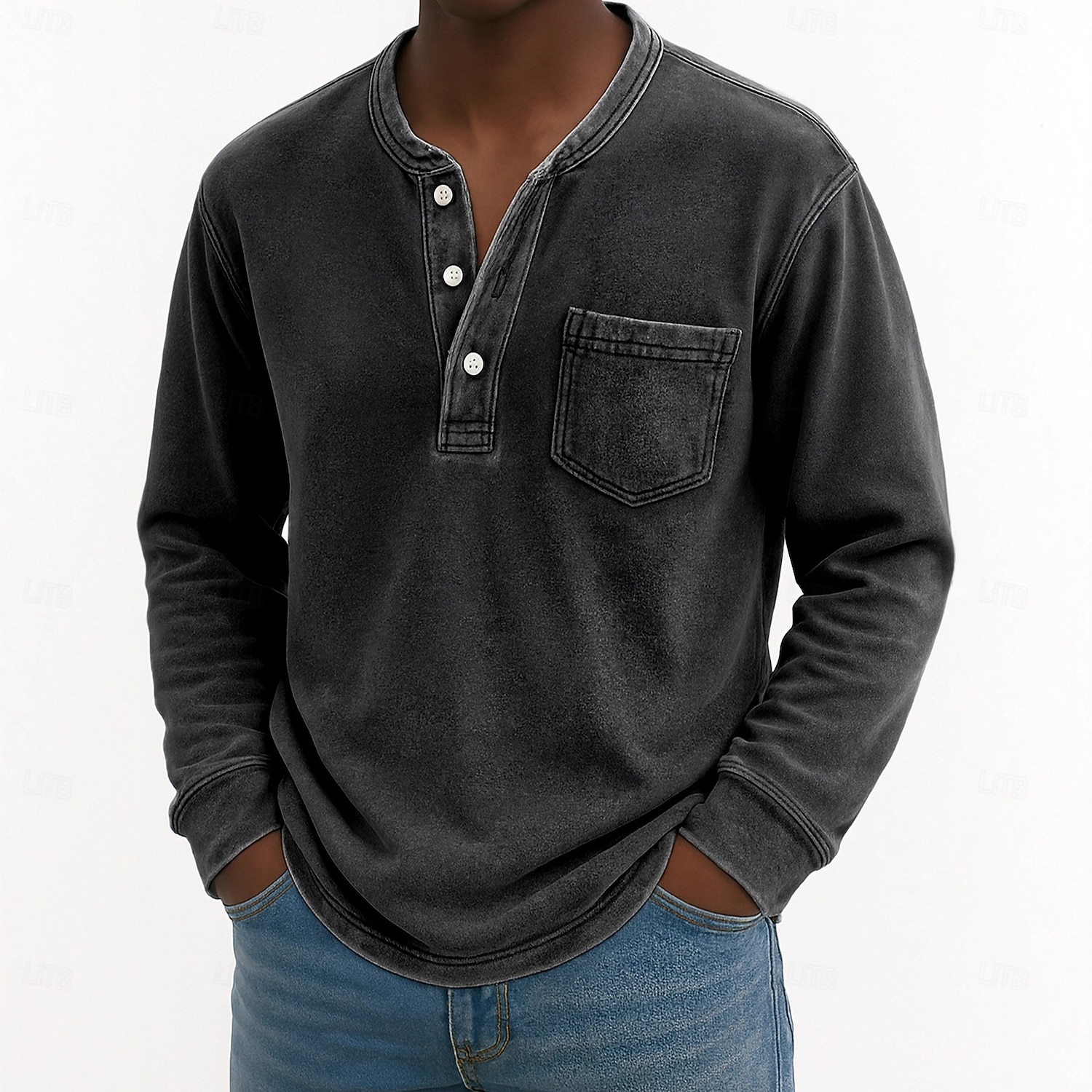 Férfi Henley ing 100% Cotton Acid Wash ing Póló póló Hosszú ujj Régies (Vintage) Retró Alkalmi Régies stílus Kimosva Henley Hétköznapi Tavasz Ősz Minden évszak Sötétbarna Fekete Rózsaszín Henley póló 2026 - $31.99 –P15