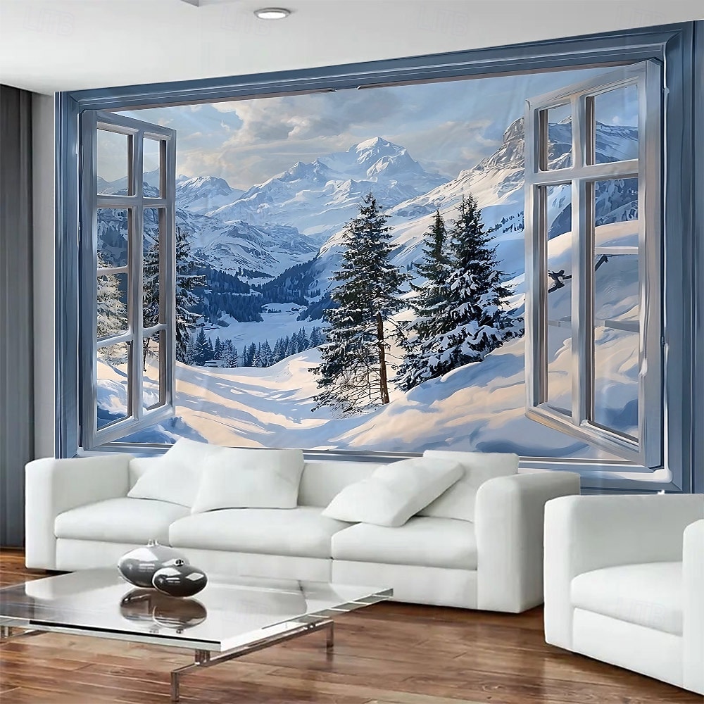 havas táj ablakmintás gobelin, nagyméretű fali faldekoráció, fotóháttér szövet, lakberendezés hálószobába, nappaliba vagy irodába 2026 - $17.99 –P5