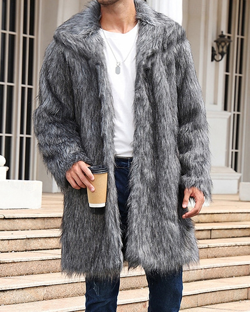 Herren Winterjacke Kunstpelzmantel Urlaub Täglich Thermowarm Fleece Herbst Winter Einfach Mode Streetwear Revers Lang Kamel Dunkelgrau Schwarz Weiß Gelb Jacken 2026 - $74.99 –P1