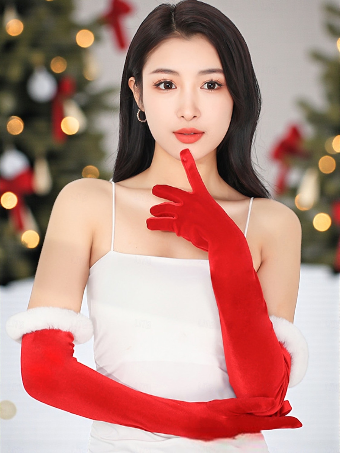 guanti natalizi da donna in velluto rosso con finiture in pelliccia sintetica, elegante accessorio natalizio per feste di Natale e riunioni festive del 2026 a $11.99 –P3