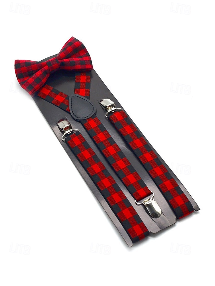 Conjunto de suspensório ajustável e gravata borboleta xadrez de Natal masculino, estilo casual e formal, perfeito para festas de fim de ano e presentes de 2026 por $11.99 –P5