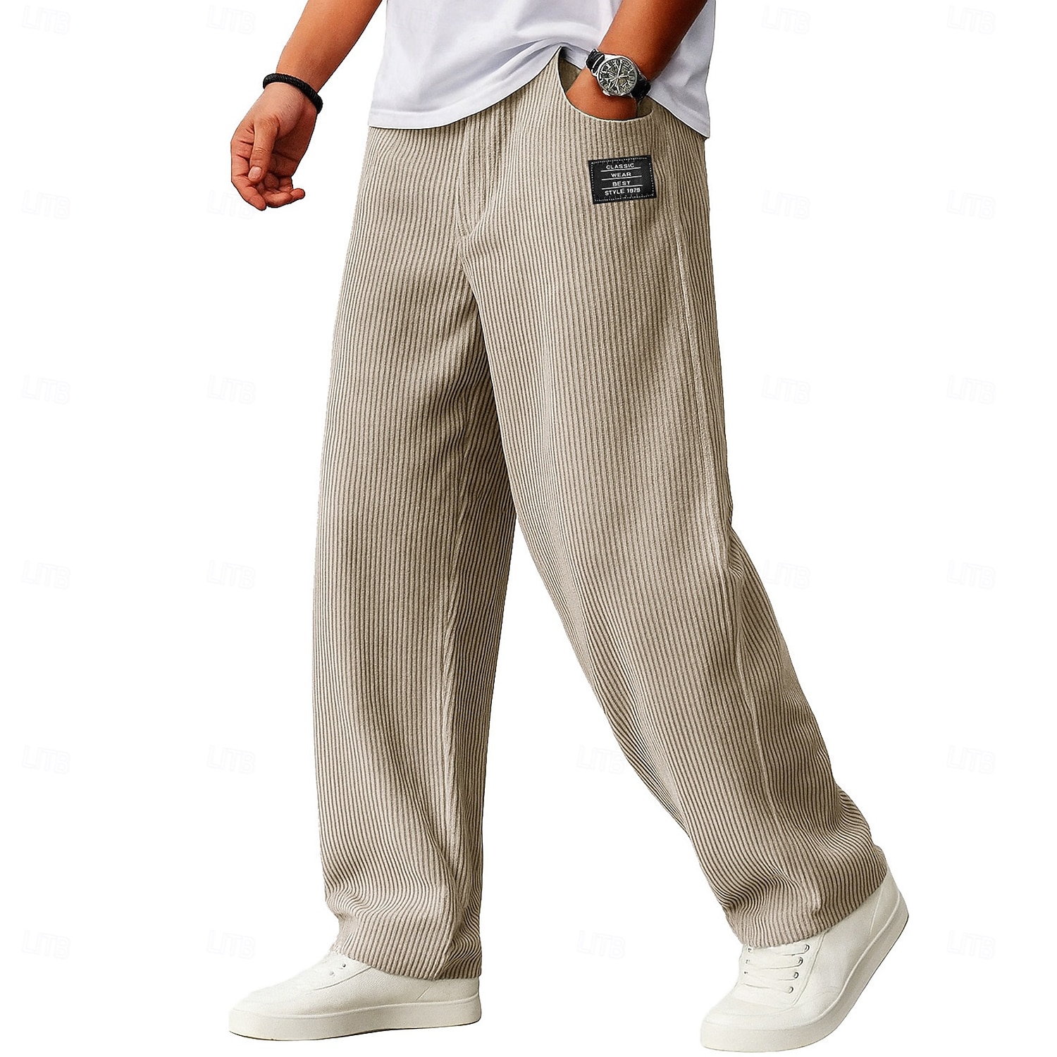 Homme Pantalons Pantalon en velours côtelé Pantalons Amples Pantalon de survêtement droit Cordon de serrage Taille Élastique Couleur Unie Confort Longueur complète Quotidien Extérieur Vêtements de rue de 2026 ? $22.99 –P6