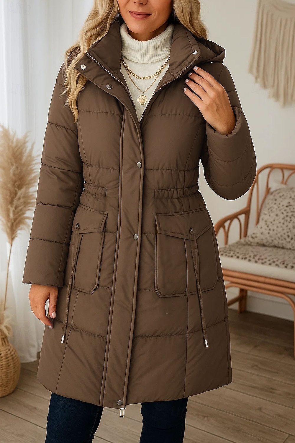 Dame Parkas Bekvem Pustende Lomme Knapper Fritid عادي Feriereise Gate Avslappet Dagligdagstøy Enkeltkneppet Lang Hettegenser Normal Langermet Yttertøy Svart Hvit Rød Vår Høst 2025 - $46.99 –P1