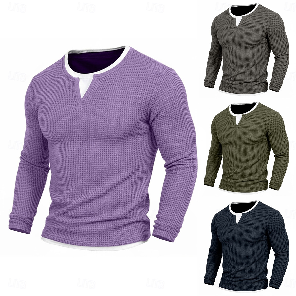 Ανδρικά Βάφλα μπλουζάκι Μπλουζάκι Πουκάμισο Waffle Henley Μακρυμάνικο Στρογγυλή Ψηλή Λαιμόκοψη Λαιμόκοψη V Όλες οι εποχές Συμπαγές Χρώμα Παραδοσιακό / Πεπαλαιωμένο Καθημερινό ψεύτικο δύο κομμάτια 2026 - $24.99 –P4