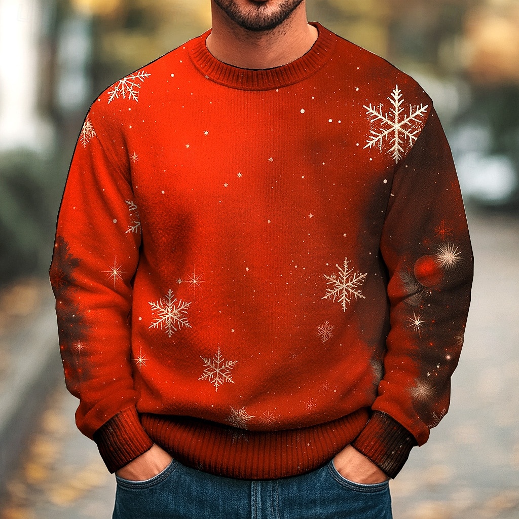 Ugly Christmas Sweater Men's Snowflake Pullover Sweater Jumper Knitwear Crewneck Casual Vacation Home Daily 3D Print Knitting Keep Warm Long Sleeve Spring Fall Winter Red 2025 - $36.99 –P1