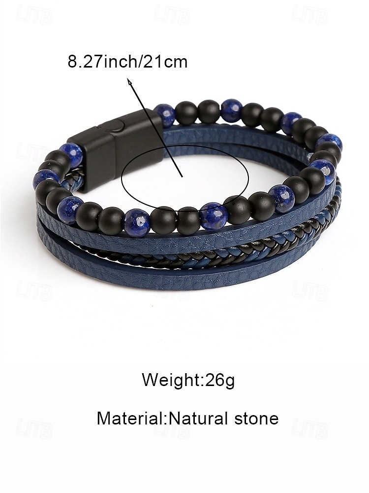 Men's Alloy Faux Leather Beaded Bracelet Set, Multi-Layer Braided Wristband with Magnetic Clasp, Fashion Punk Jewelry for Casual, Party & Gift 2025 - $11.99 –P8