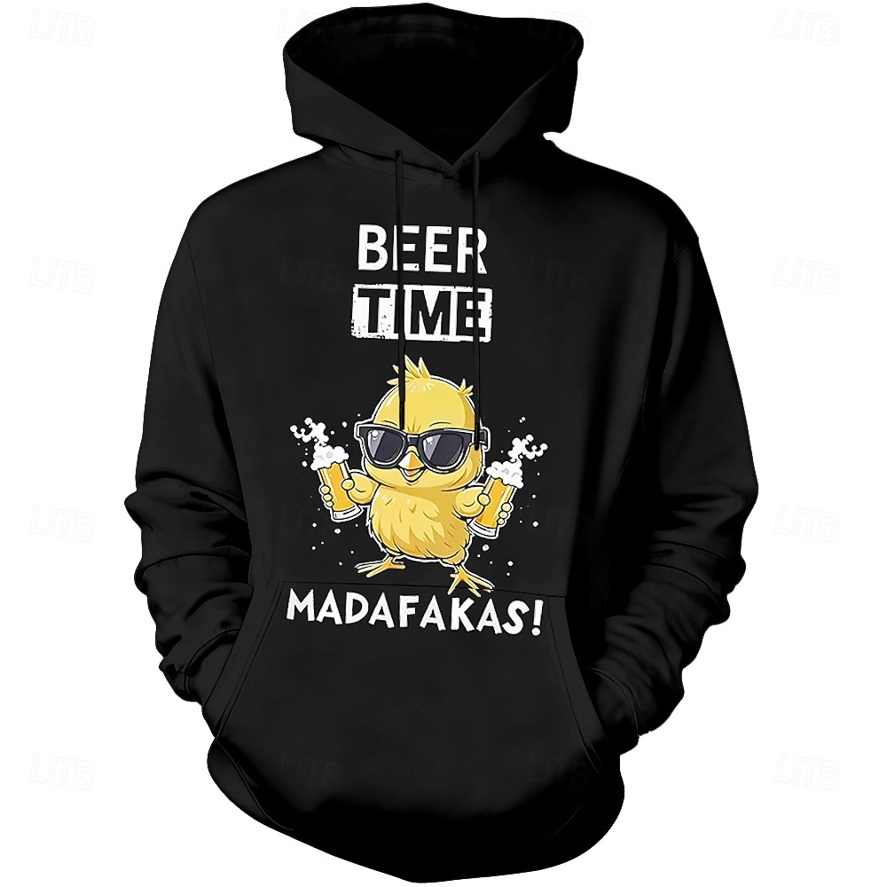 Felpa con cappuccio grafica per uomo - Beer Time Madafakas divertente stampa di gallina felpa con maniche lunghe del 2026 a $28.99 –P4