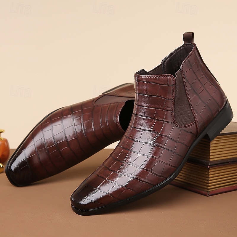 stivali chelsea da uomo in vera pelle sintetica color cuoio con pannelli laterali elastici e finitura liscia, eleganti stivaletti eleganti per lavoro, feste e occasioni formali del 2026 a $54.99 –P10