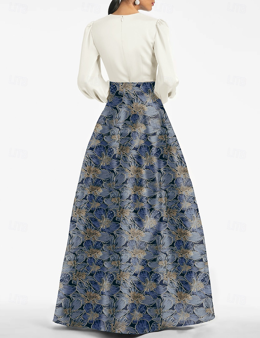 2025年 ジャカードブロケード フローラル Aラインイブニングガウン ドレス フォーマルウェディングゲスト フロアレングス 長袖 Vネック ベルト ナイロン スリットポケット  コレクション – $149.99 –P2