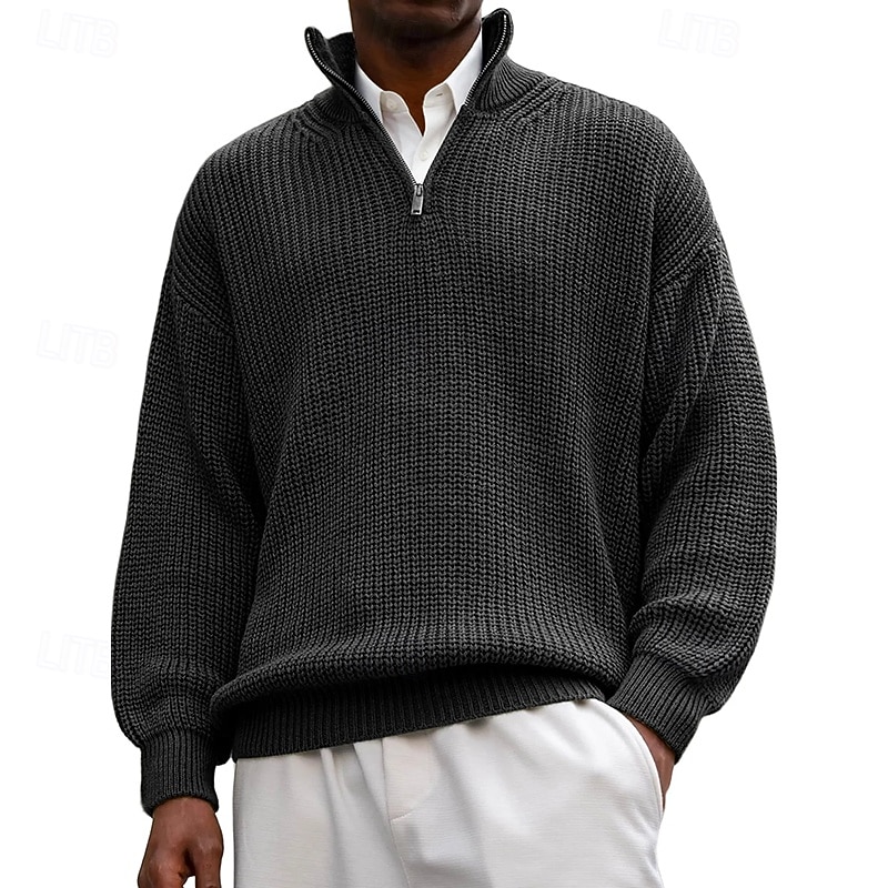 Men's Sweater Pullover Sweater Jumper Quarter Zip Pullover Sweater Ribbed Knit Regular Tops Knitted Slim Fit Plain Standing Collar Knitwear Contemporary Casual Daily Wear Clothing Apparel Spring Fall 2026 - $36.99 –P4