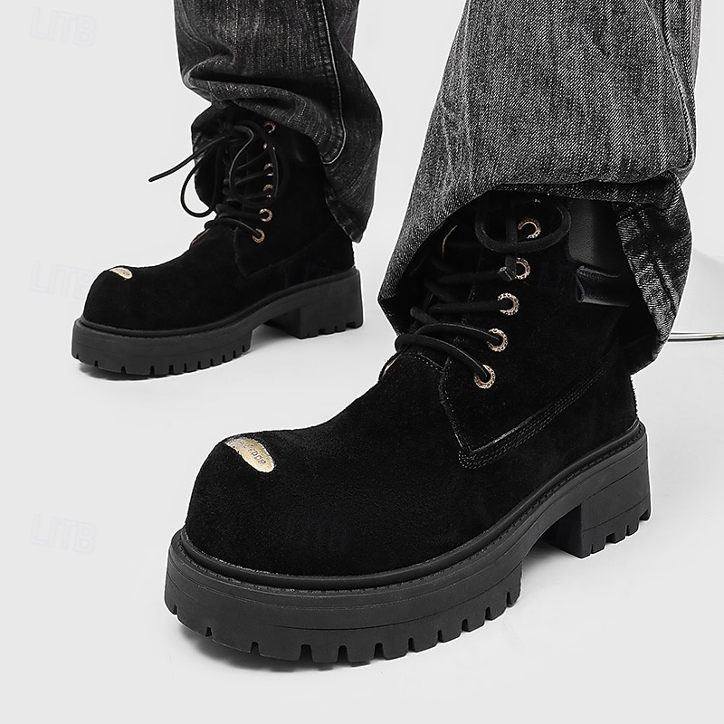 Per uomo Stivali Stivali da Lavoro Camminata Vintage Quotidiano PU Aumento Altezza Confortevole Stivali a Metà Polpaccio Allacciatura Tessuto almond Marrone scuro Nero Autunno Inverno del 2026 a $89.99 –P4