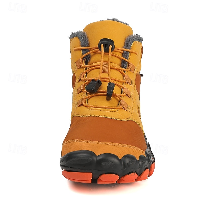 Orange och bruna vattentäta vandringskängor för män med pälsfoder – slitstarka och snygga skor för julens utomhusäventyr och vintervandringar 2025 - $54.99 –P5
