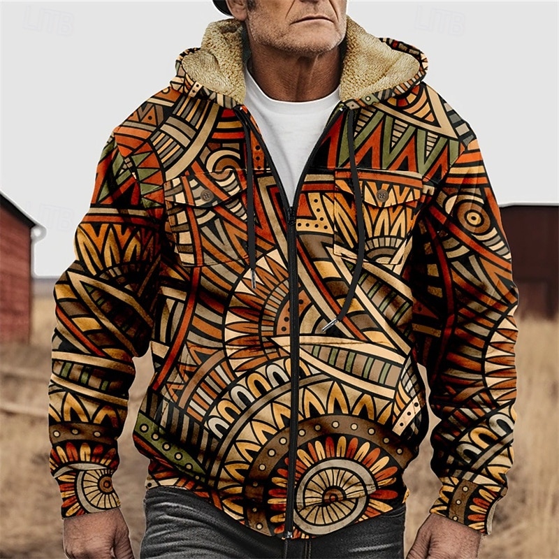 Men's Graphic Hoodie Jacket Fashion Ethnic Casual Long Sleeve Hooded Outdoor Sports Outdoor Going out Light Brown Dark orange Red Orange Brown Pocket Print Fleece Winter Designer S M L XL 2XL 3XL 2026 - $57.99 –P6