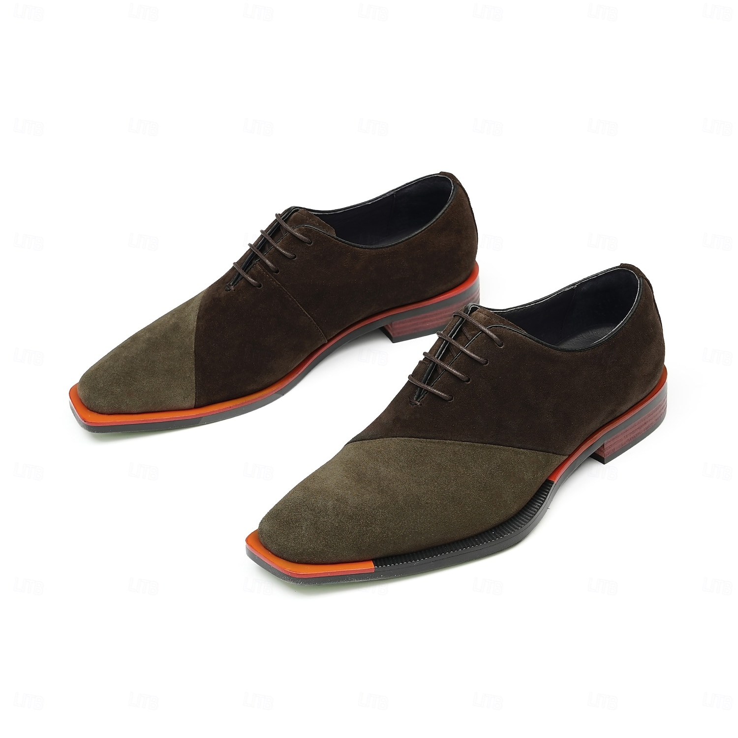 Pánské hnědé oxfordské boty z pravé kůže a semiše s barevným blokovým designem, vintage společenské boty se šněrováním pro retro módu a formální příležitosti 2026 - $109.99 –P10