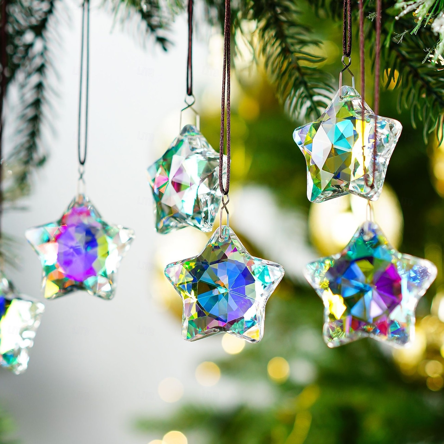 Conjunto de 6 enfeites de Natal em vidro transparente facetado em formato de estrela, ideais para centros de mesa, captadores de luz solar e decoração de cristal para árvores de Natal, janelas, de 2026 por $25.99 –P5
