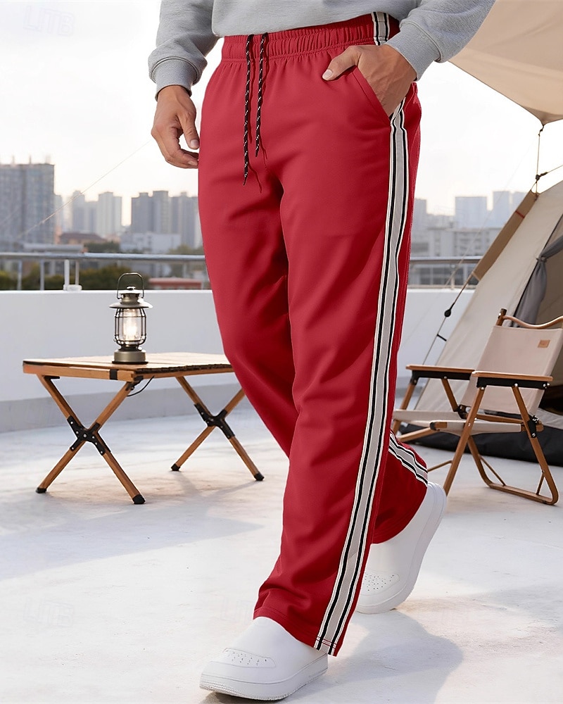 Hombre Pantalones de Deporte Pantalones Pantalones deportivos de pierna recta Correa Bolsillo Cintura elástica Bloque de color A Rayas Comodidad Diario Deporte Moda Casual Vino Verde Ejército 2026 - $20.99 –P1