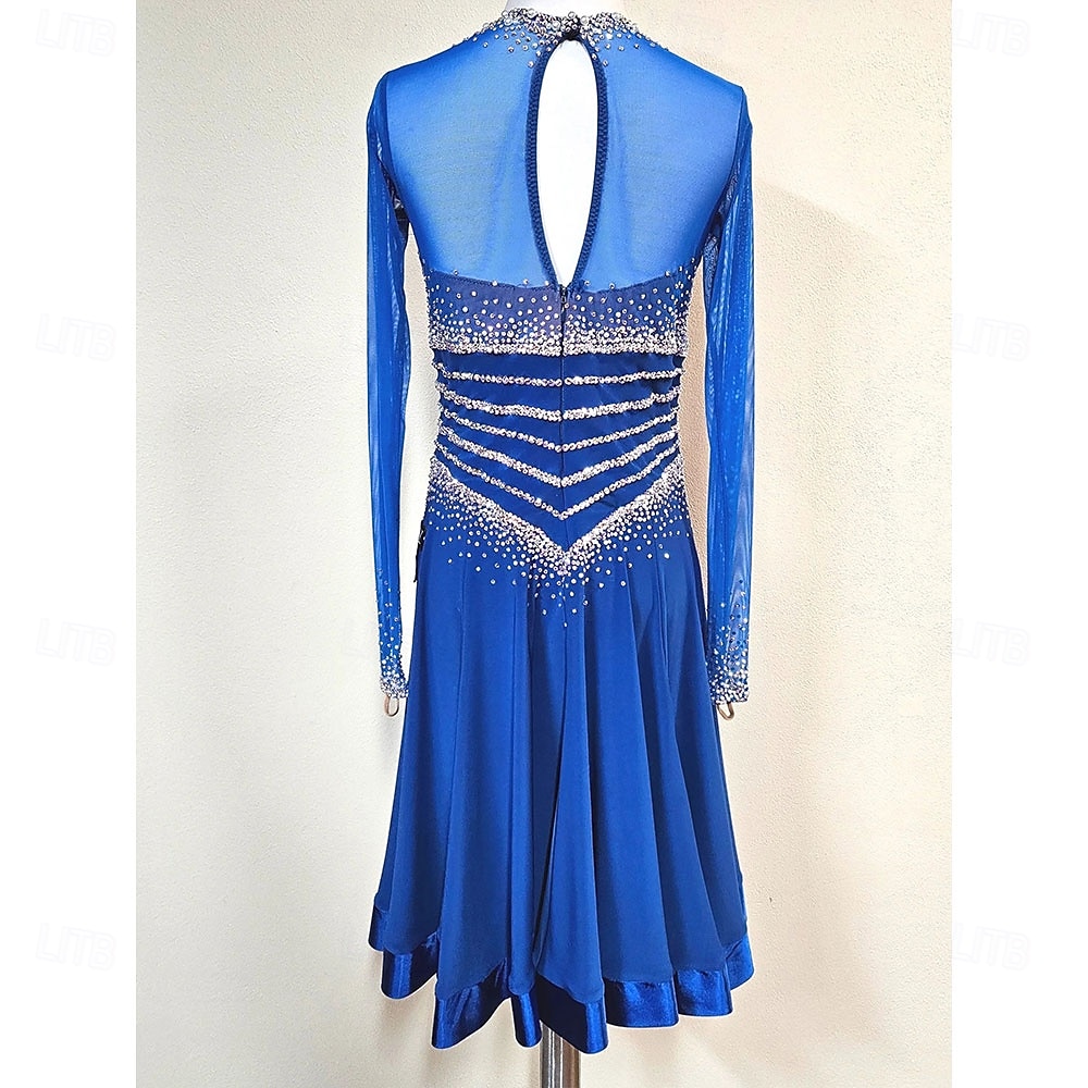 Women's Ballroom Dance Dress Royal Blue Crystal Rhinestone Long Sleeve Waltz Foxtrot Quickstep Competition Performance Gown 2026 - $375.79 –P3
