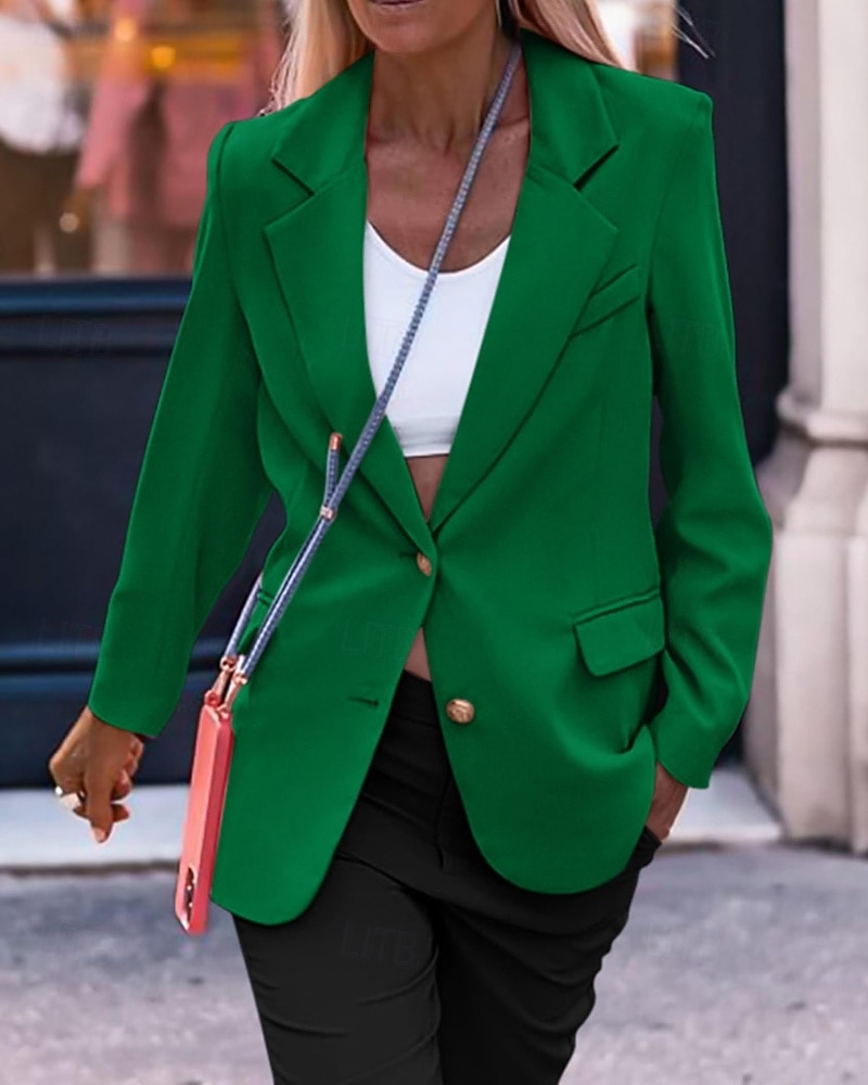 Women's Blazer Comfortable Pocket Buttons Active Plain Outdoor Vacation Going out Weekend Regular Turndown Regular Fit Long Sleeve Outerwear Black White Wine Fall Winter 2026 - $35.99 –P3