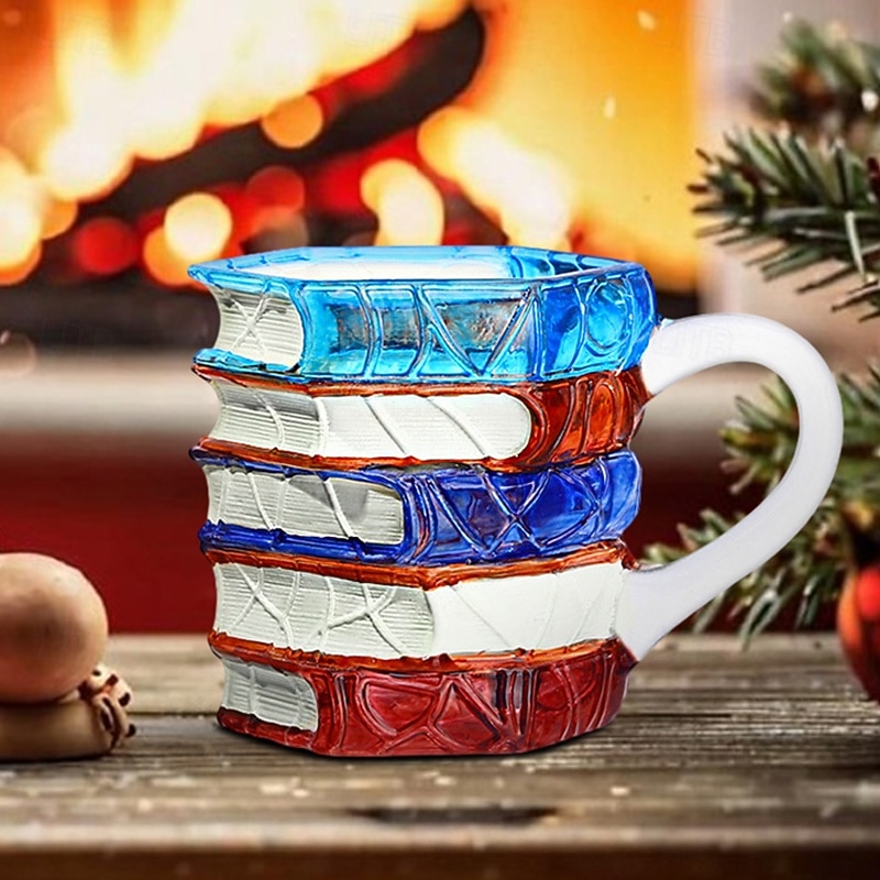 Taza con forma de libro pintado, original taza de café con libros pintados en 3D, regalo navideño, taza de café única de cristal con forma de libros apilados, regalo ideal para coleccionistas, lectores, bibliotecarios y amantes de la literatura. 2026 - $16.99 –P6