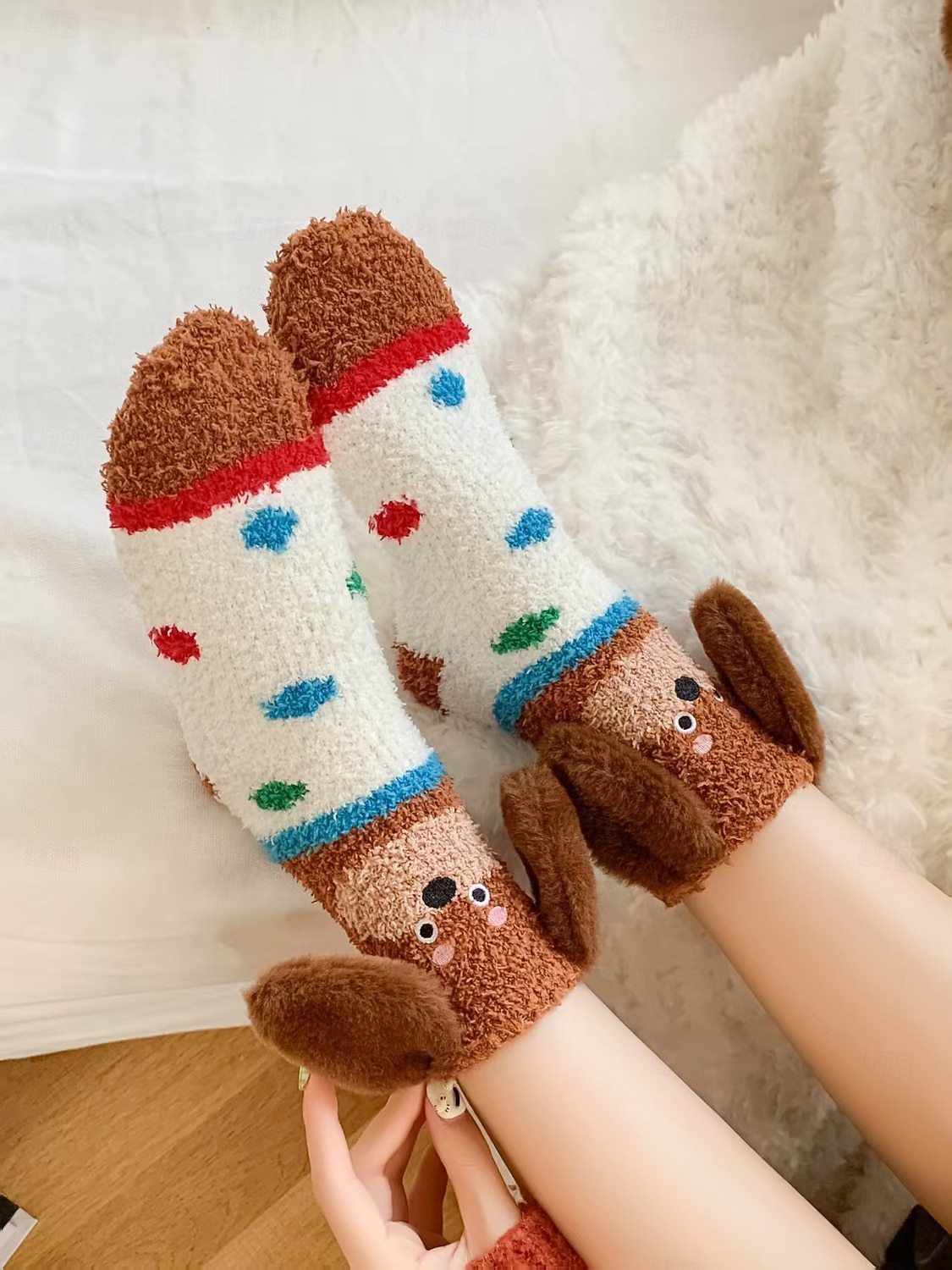 Damskie, przytulne, puszyste skarpetki świąteczne, urocze, ciepłe kapcie z motywem psa, idealne na świąteczny relaks &prezenty 2026 - $11.99 –P3