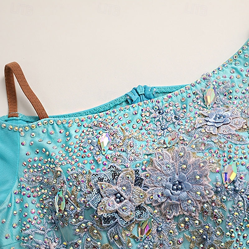 abito da ballo da sala da donna con cristalli ricamati, spalle scoperte, elegante abito da competizione in rete a strati per valzer, tango, foxtrot – blu ghiaccio del 2026 a $296.19 –P8