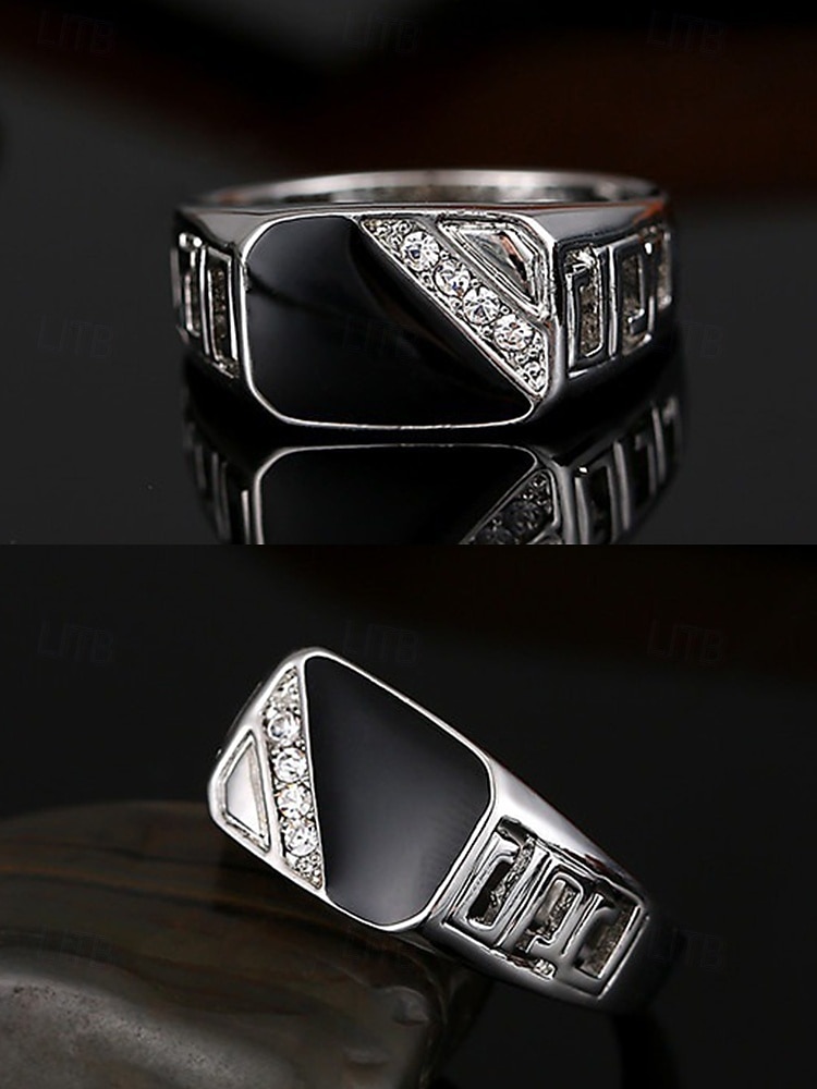 Herrering i legering med svart onyx og zirkondetaljer, vintage geometrisk statement-smykke for fester, bryllup og hverdagsbruk 2026 - $8.99 –P5