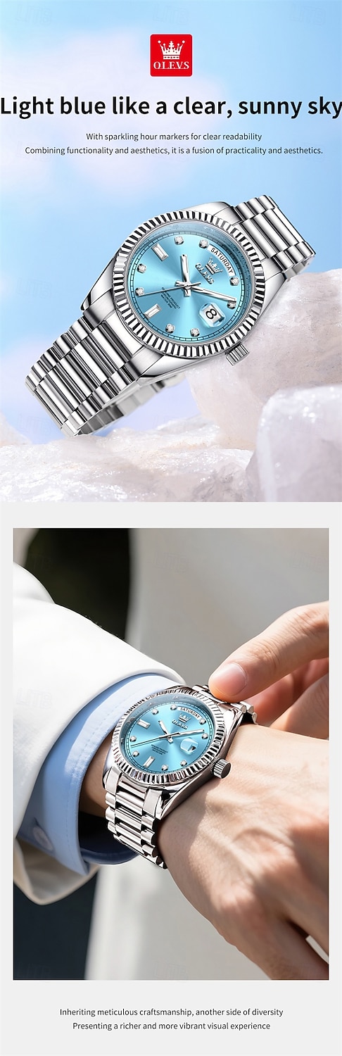 OLEVS Мужские механические часы Роскошная мода Камни бизнес Светящийся календарь Водонепроницаемые часы на стальном ремешке 2026 - $126.99 –P5