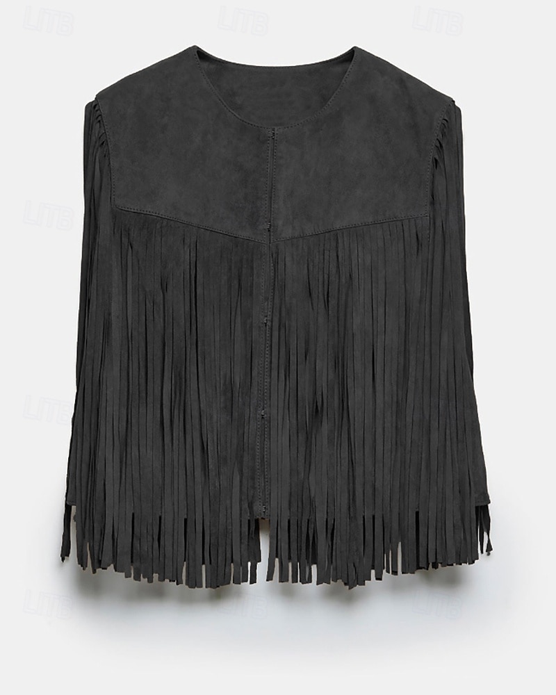 Damskie Bluzka Frędzel Równina Zachodni Bez rękawów W serek Zwykłe topy Święto Wyjściowe Czarny Jasnobrązowy Lato Wiosna 2026 - $32.99 –P5