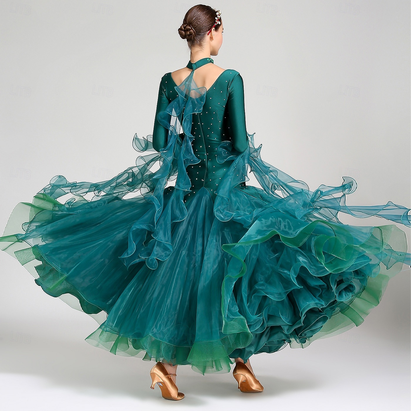 Бальные танцы Платье Чистый цвет Жен. Выступление Учебный Тематическая вечеринка Длинный рукав Спандекс 2026 - $120.99 –P11