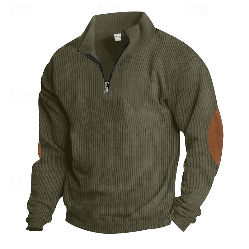 Voor heren Sweatshirt Corduroy Trui met capuchon Stoppen Sweatshirt met kwartrits Abrikoos Spijkerbroekblauw Zwart Wit Leger Groen Opstaande boord Effen Lapwerk Kleurenblok Sport & Outdoor Casual 2026 - $24.99 –P2