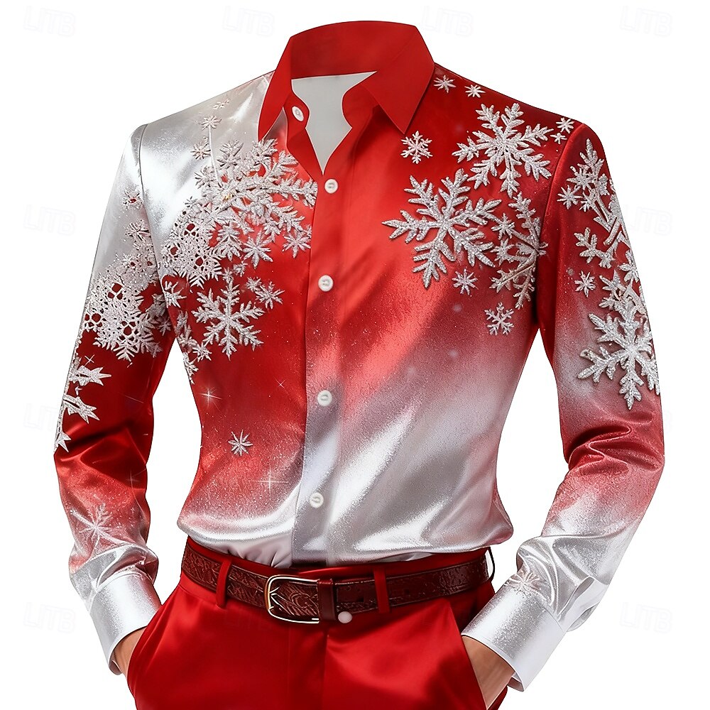 Święta Męskie Płatek śniegu Kolor gradientu Koszula Satynowa koszula Koszule eleganckie Długi rękaw Moda na co dzień Na zewnątrz Święto Wiosna Jesień Wieczorne Druk 3D Koszule zapinane na guziki 2026 - $29.99 –P1
